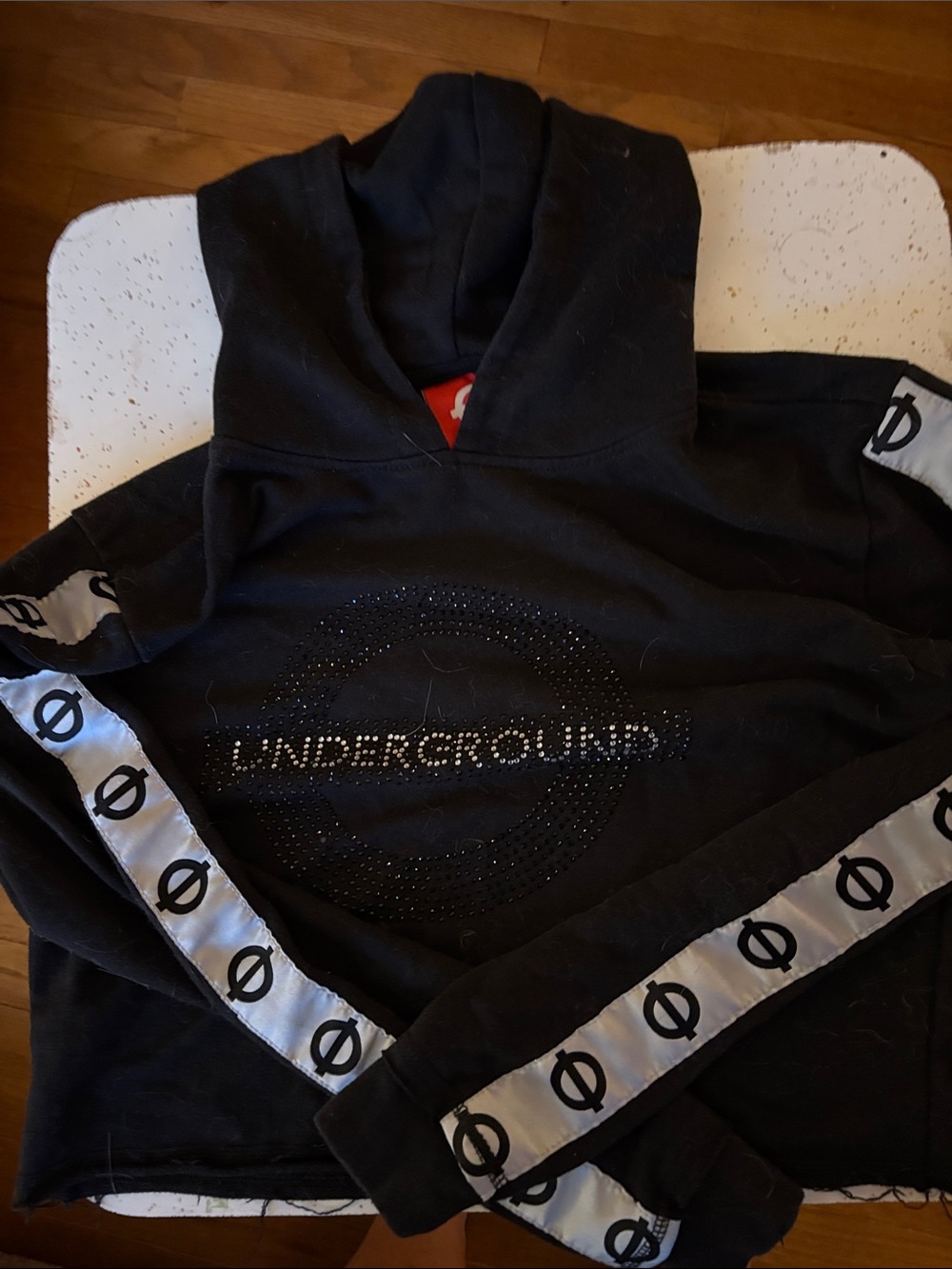 Underground Black Hooded Cropped Sweatshirt with Logo Tape